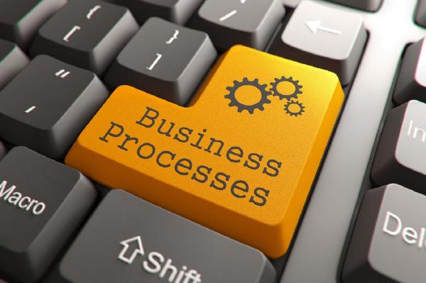 Orange Business Processes Button on Computer Keyboard. Internet Concept