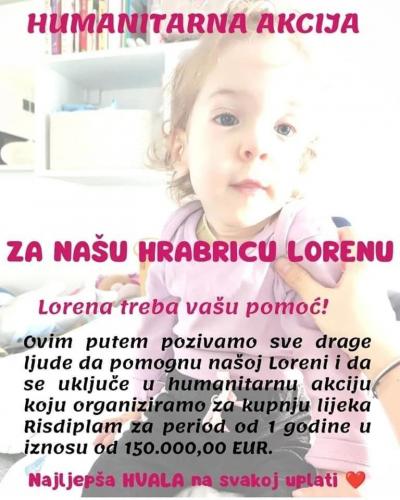 Humanitarna akcija " Za na&scaron;u hrabricu Lorenu "